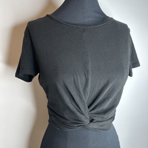 ZARA Black Cropped Tee Size Medium Twisted Front Short Sleeve Top Cotton - Picture 3 of 9